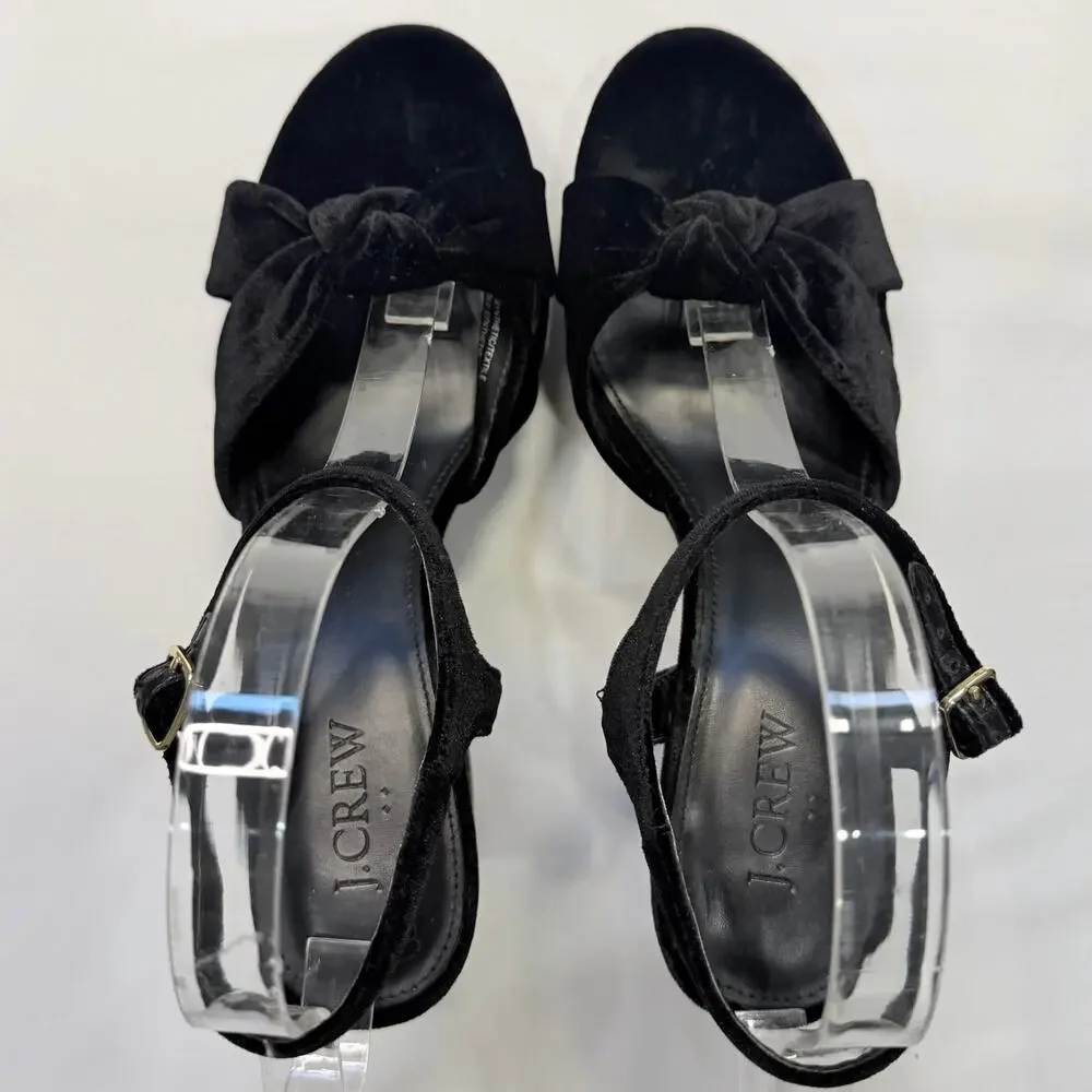J.Crew Black Velvet Platform Heels Women’s 8 Block Heel Ankle Strap Sandals